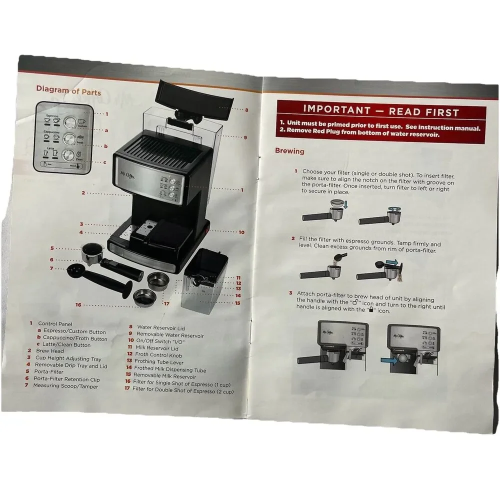 Mr Coffee Cafe Barista Espresso Machine BVMC-ECMP1000 User Manual Book Recipes